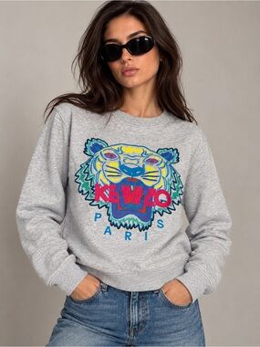 KENZO Paris Grey Tiger Embroidered Sweatshirt – XS